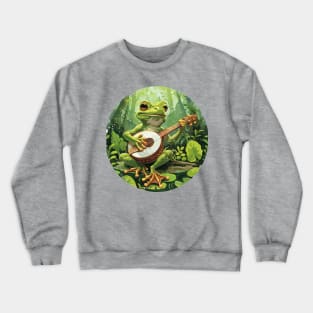 Goblincore Fungi Frog Playing His Banjo Flowers Frog Lover Crewneck Sweatshirt